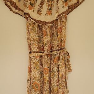 Floral Ruffle Maxi Dress in Cream and Orange